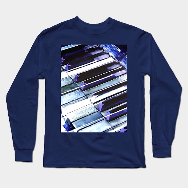 Blue Abstract Piano Keys Long Sleeve T-Shirt by Supertonic